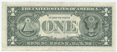The back of the current ONE Dollar bill featuring the New World Order pyramid as introduced by President Franklin Delano Roosevelt in 1935